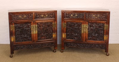 Lot 55 - A Good Pair of Late 19th/Early 20th Chinese Carved 'Dragon' Cabinets