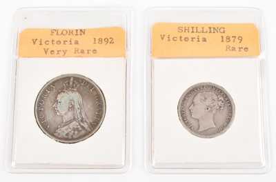 Lot 43 - A Victoria Florin 1892 and a Shilling 1879 (2)