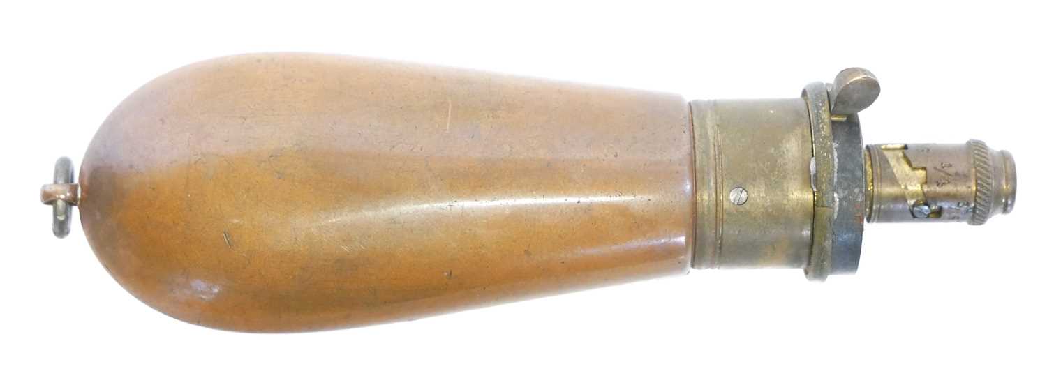 Lot 120 bore revolver powder flask, brass and...