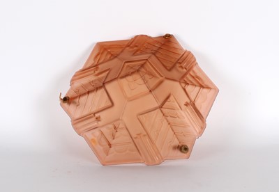 Lot 173 - French Art Deco Peach Glass Plaffonier or Ceiling Light