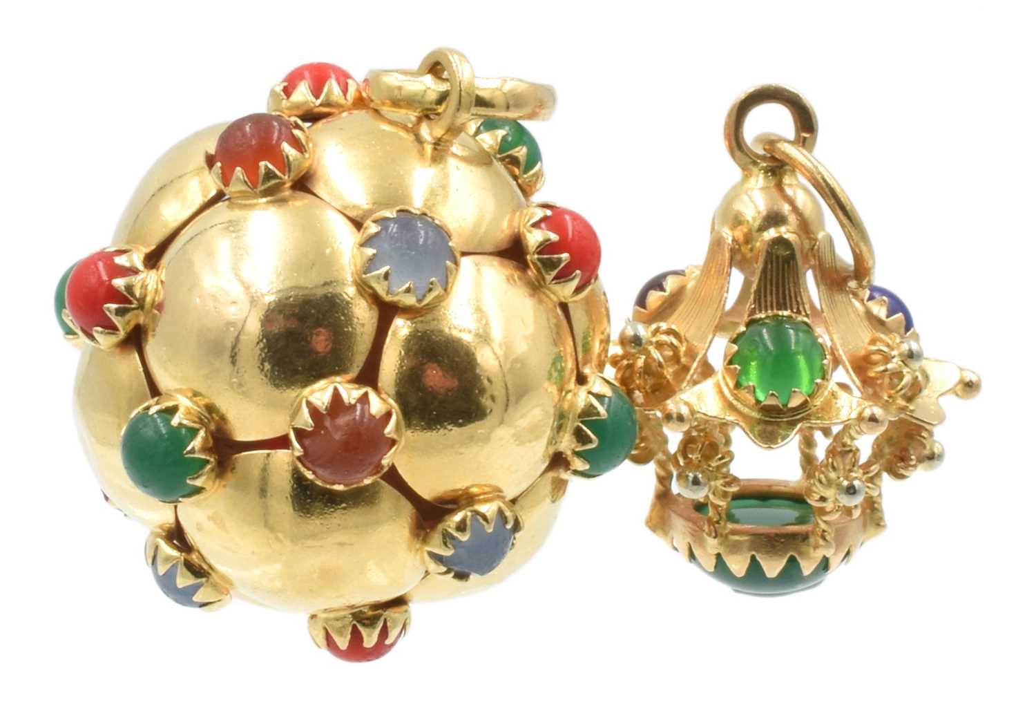 Lot An 18ct yellow gold "Sputnik" multicoloured round cabochon charm pendant, by Garrards