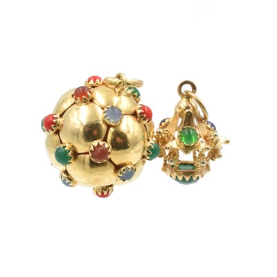 Lot An 18ct yellow gold "Sputnik" multicoloured round cabochon charm pendant, by Garrards