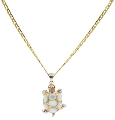 Lot An 18ct yellow gold and moonstone, diamond and ruby turtle pendant, by Grupa Pagoda