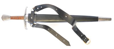 Lot 170 - Replica broadsword and scabbard, with leather...