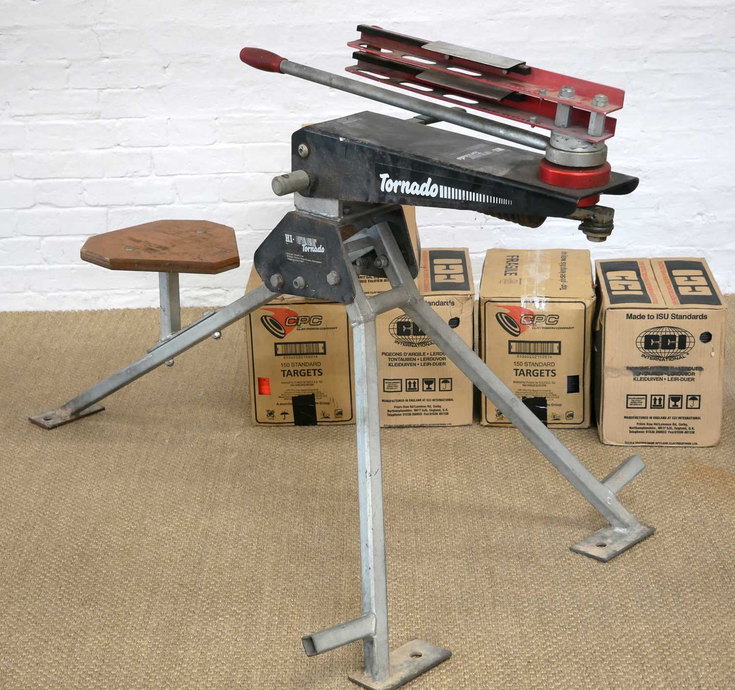 Lot 433 - Hi-Fast Tornado clay pigeon trap with five...