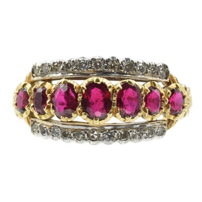 Lot 128 - A ruby and diamond multi-band ring, set in 18ct gold