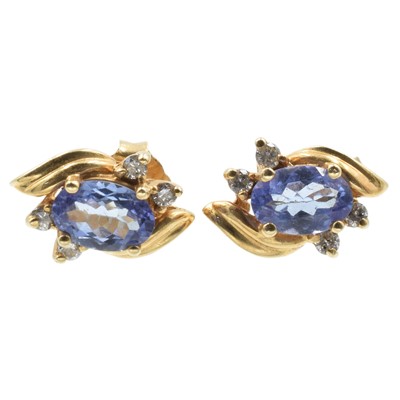 Lot 100 - Sapphire and diamond cluster stud earrings, set in 18ct gold