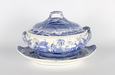 Lot A Large "Hunting a Buffalo" Soup Tureen, Ladle and Stand by Spode