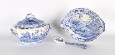 Lot A Large "Hunting a Buffalo" Soup Tureen, Ladle and Stand by Spode