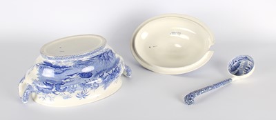 Lot A Large "Hunting a Buffalo" Soup Tureen, Ladle and Stand by Spode
