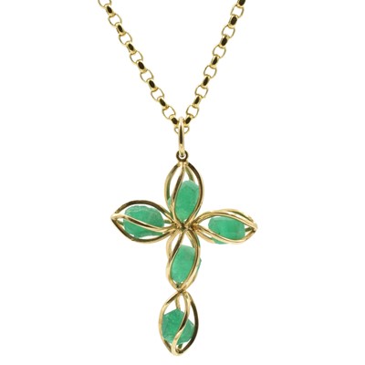 Lot 43 - A 14ct gold rough emerald cross pendant and earring set