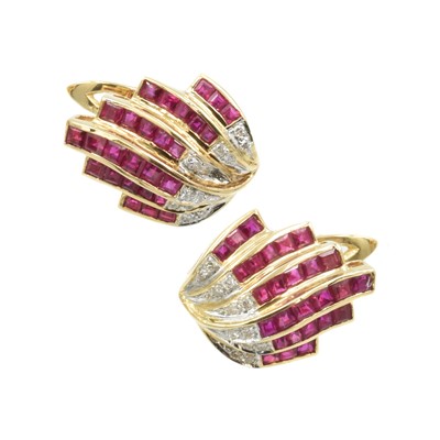 Lot 20 - Vintage ruby and diamond "spray" earrings set in 18ct yellow gold