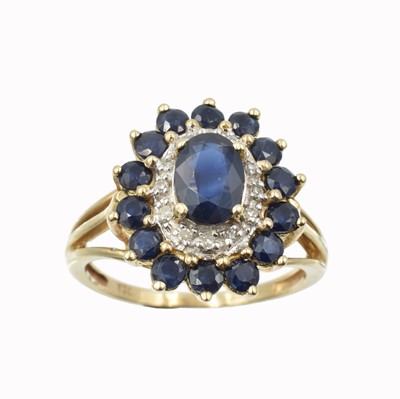 Lot A 9ct gold, sapphire and diamond cluster ring