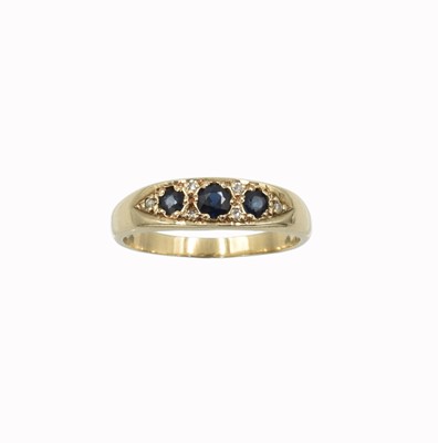 Lot A 9ct gold, sapphire and diamond boat ring