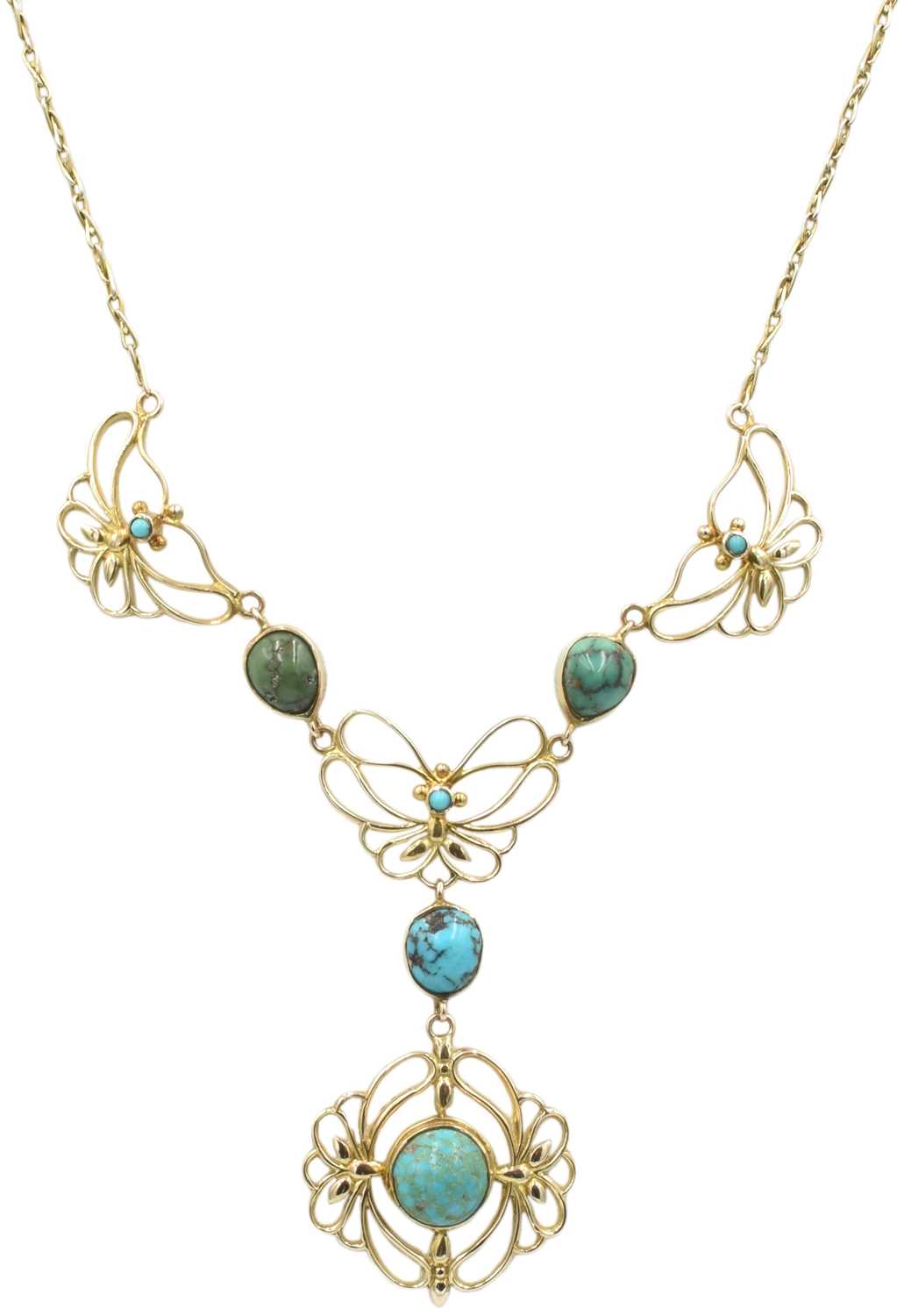Lot 151 - 9ct gold and turquoise "lace" pendant