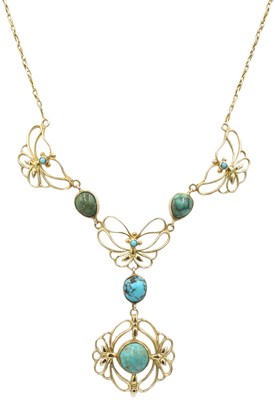Lot 9ct gold and turquoise "lace" pendant