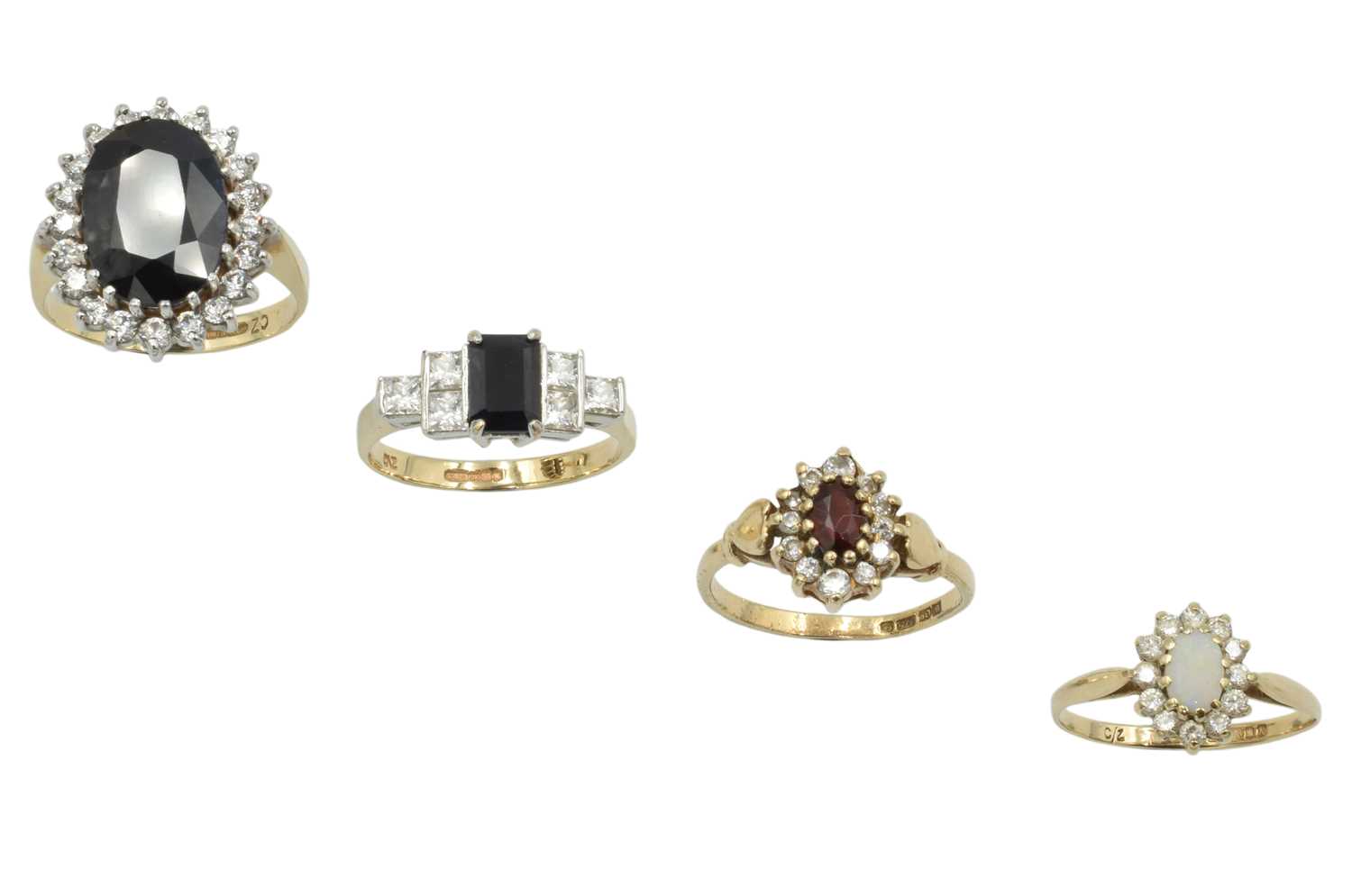 Lot 150 - A selection of 9ct gold, coloured stone and cubic zirconia jewellery