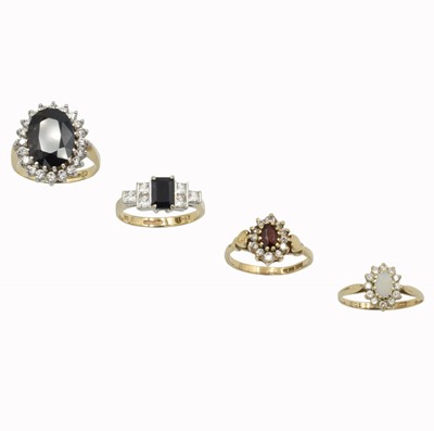 Lot A selection of 9ct gold, coloured stone and CZ jewellery