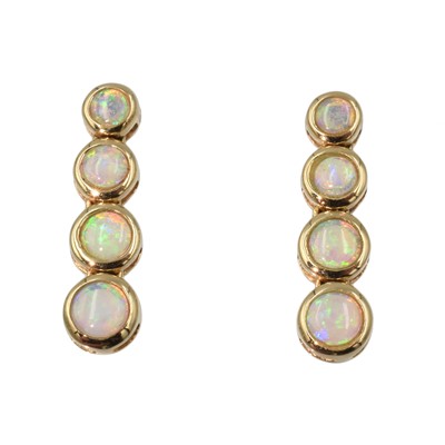 Lot 87 - A pair of 14ct gold opal drop earrings