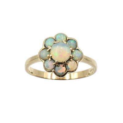 Lot 94 - A opal floral cluster ring, set in 9ct gold
