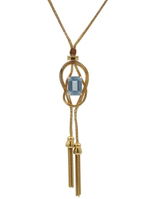 Lot 174 - An 18ct and blue topaz tassel pendant