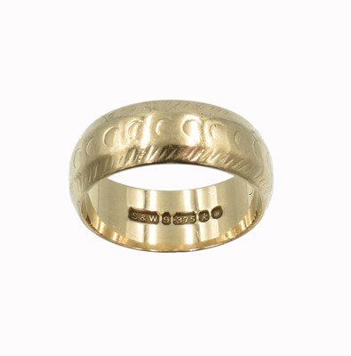 Lot A 9ct yellow gold wide wedding band