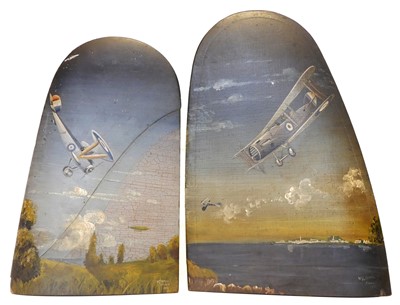 Lot Pair of WWI period painted sections of...