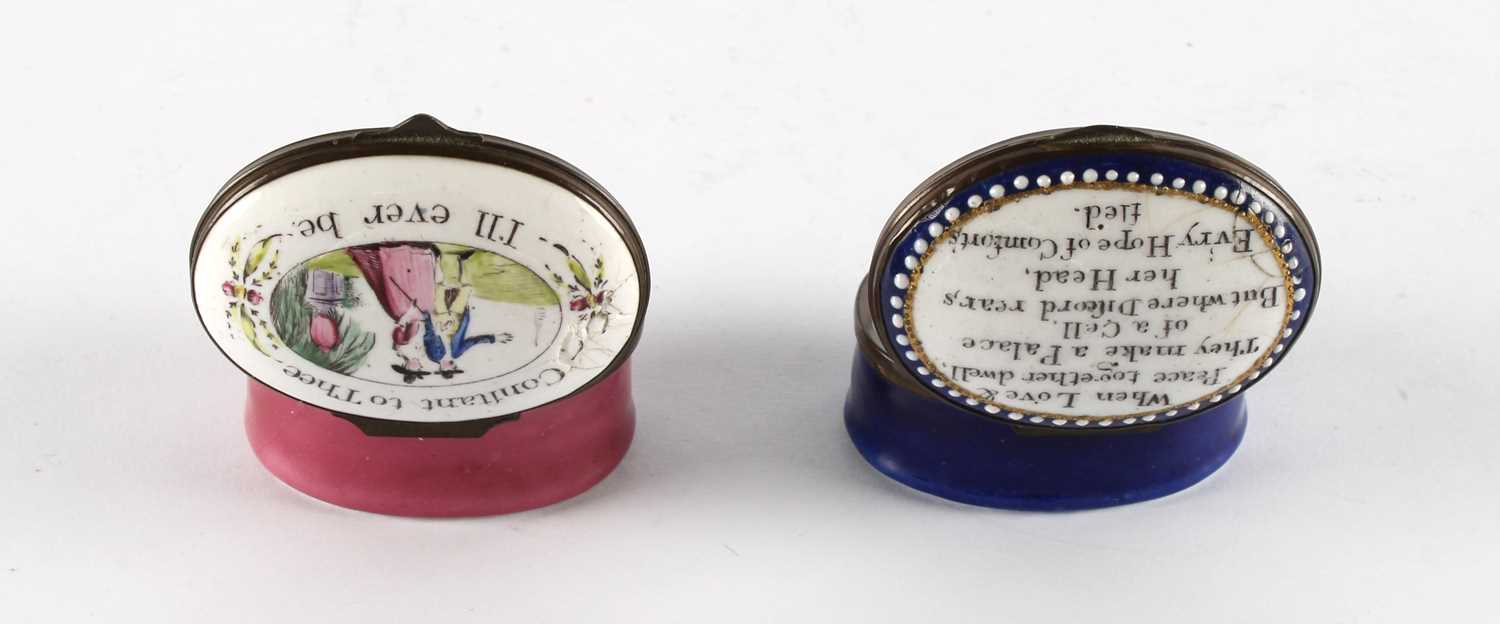 Lot Two 19th Century Bilston-Type Enamel Patch Boxes