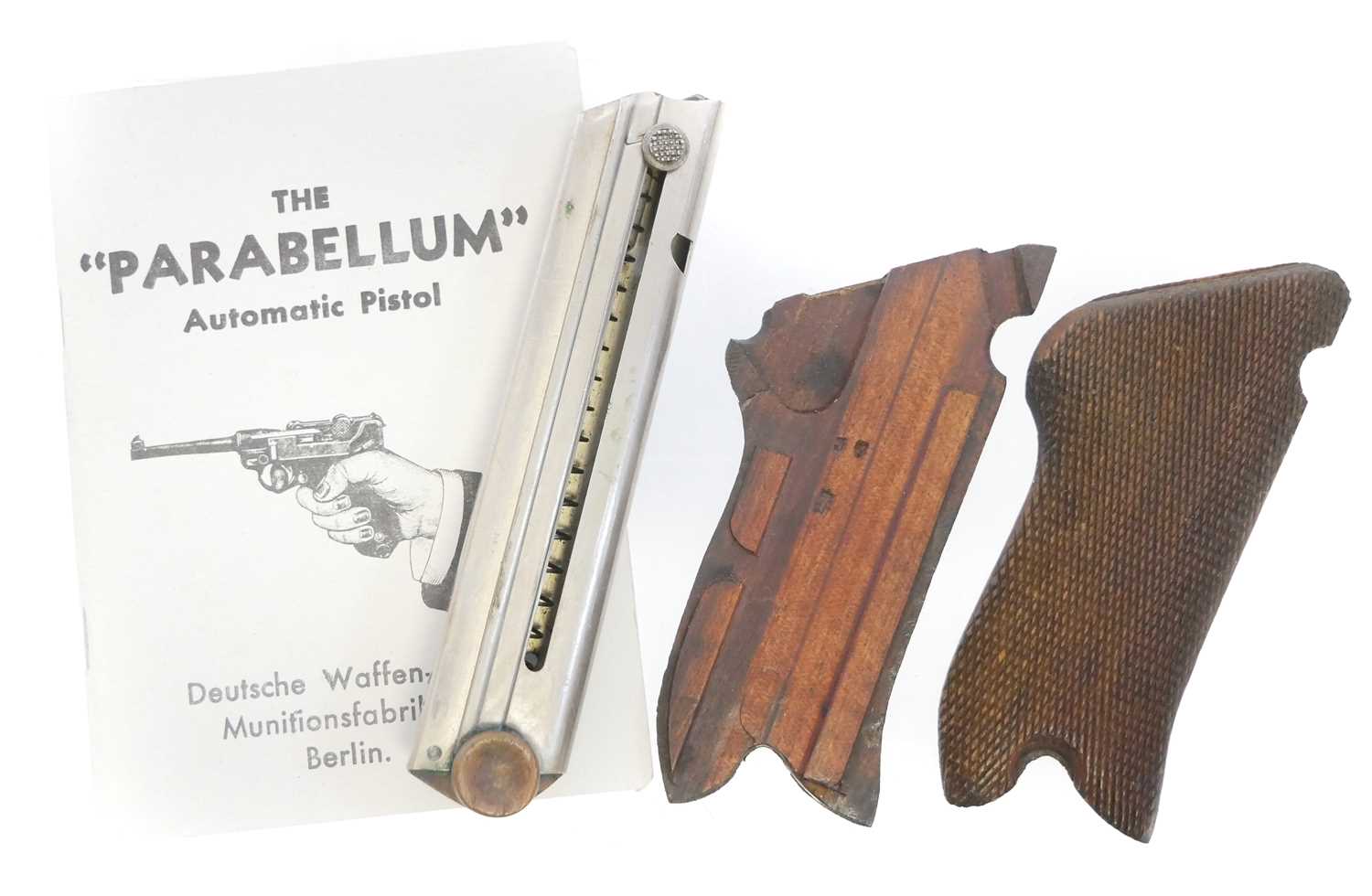 Lot Luger P08 magazine with wood base, also a pair...