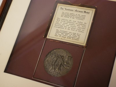 Lot Framed Lusitania medal, a British copy of the...