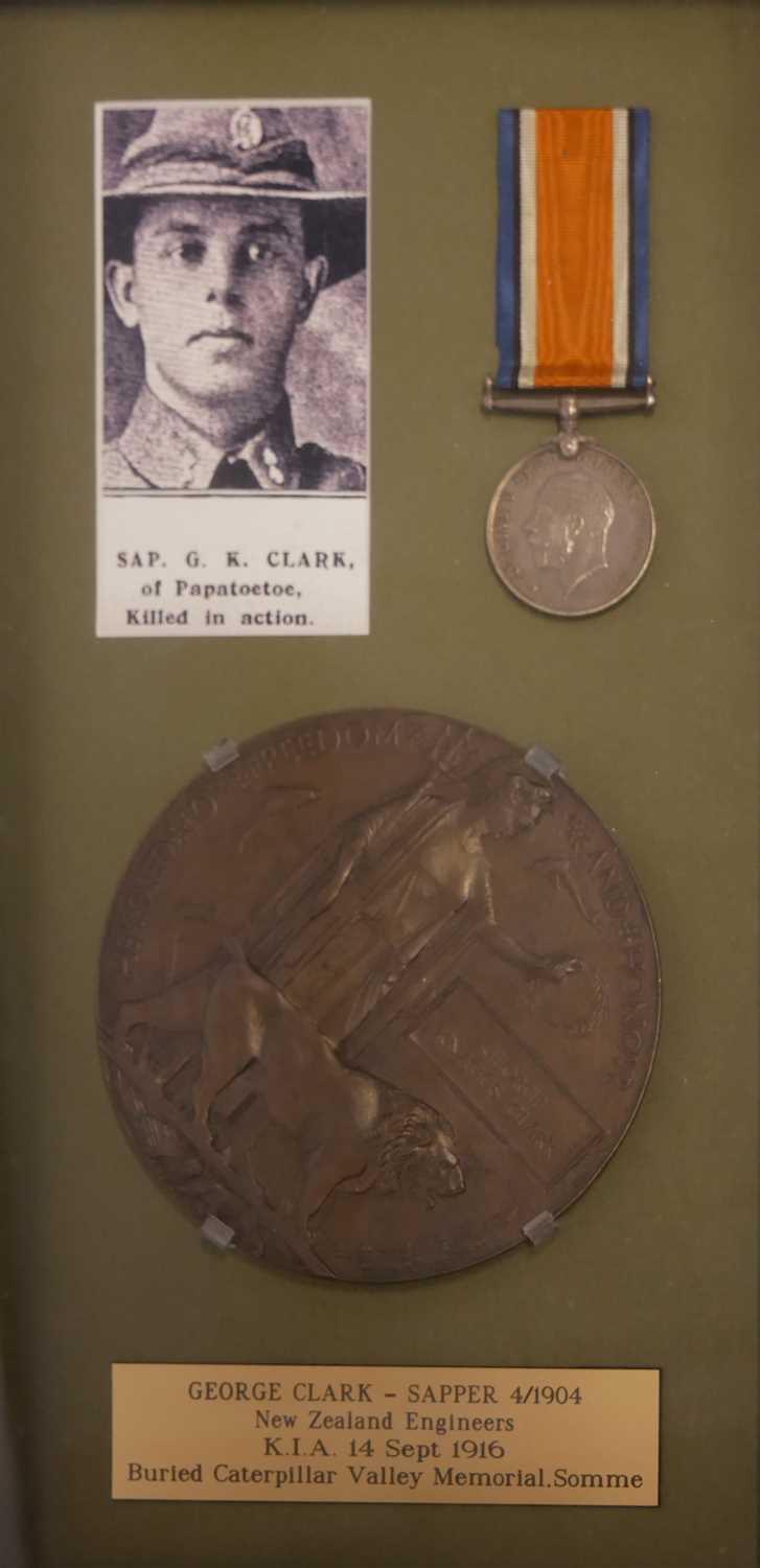 Lot Framed WWI death penny or memorial plaque for...