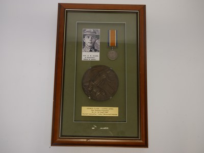 Lot Framed WWI death penny or memorial plaque for...