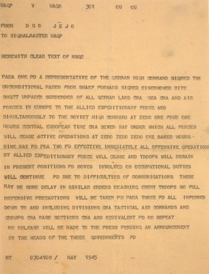 Lot End of WWII, message, from ' DSO JEJO to...