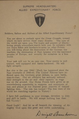 Lot WWII Allied SHAEF D - Day Letter from General...