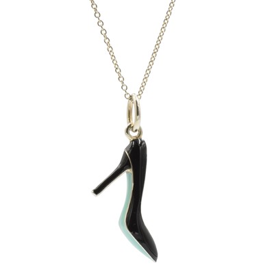 Lot 10 - A sterling silver black stiletto pendant on chain, by Tiffany & Co.