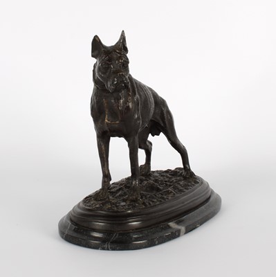 Lot A Patinated Bronze French Bulldog Figure After Pierre-Jules Mêne