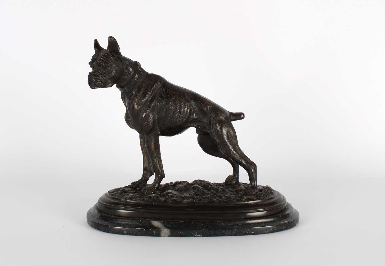 Lot A Patinated Bronze French Bulldog Figure After Pierre-Jules Mêne