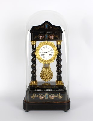 Lot A Mid-Late 19th Century French Ebonised Portico Clock