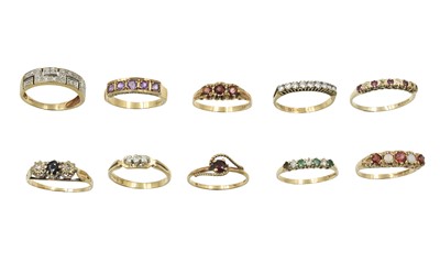 Lot An assortment of 10 gem-set 9ct gold rings