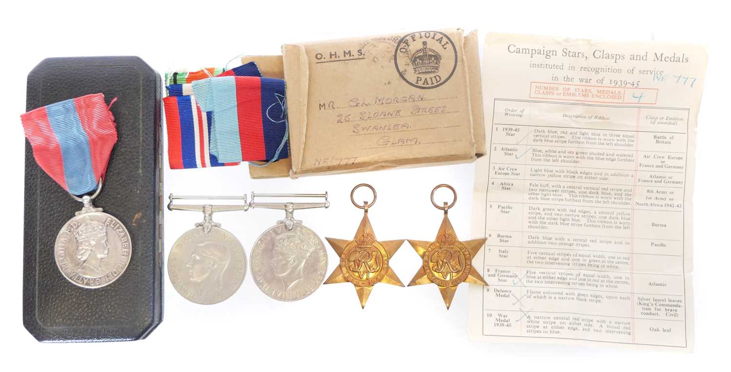 Lot WWII RAF Medal set for Godfrey. L Morgan, to...