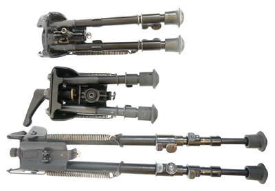 Lot Two Harris bipods and one other unmarked bipod.