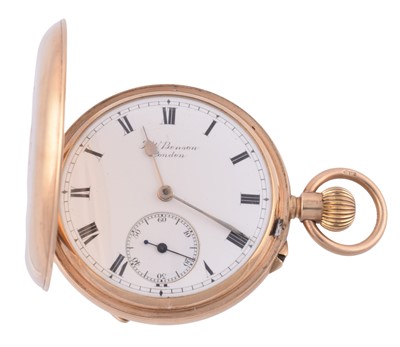 Lot 268 - A 9ct Gold Half Hunter Pocket Watch by J. W. Benson Ltd.