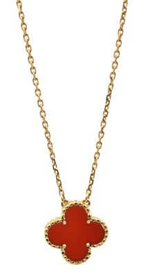 Lot 85 - A carnelian "Alhambra" pendant, set in 18ct gold, by Van Cleef & Arpels