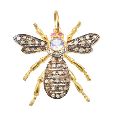 Lot 177 - A tanzanite, spinel and dimaond insect pendant