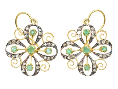 Lot 190 - A Pair of Floral Gem-Set Earrings