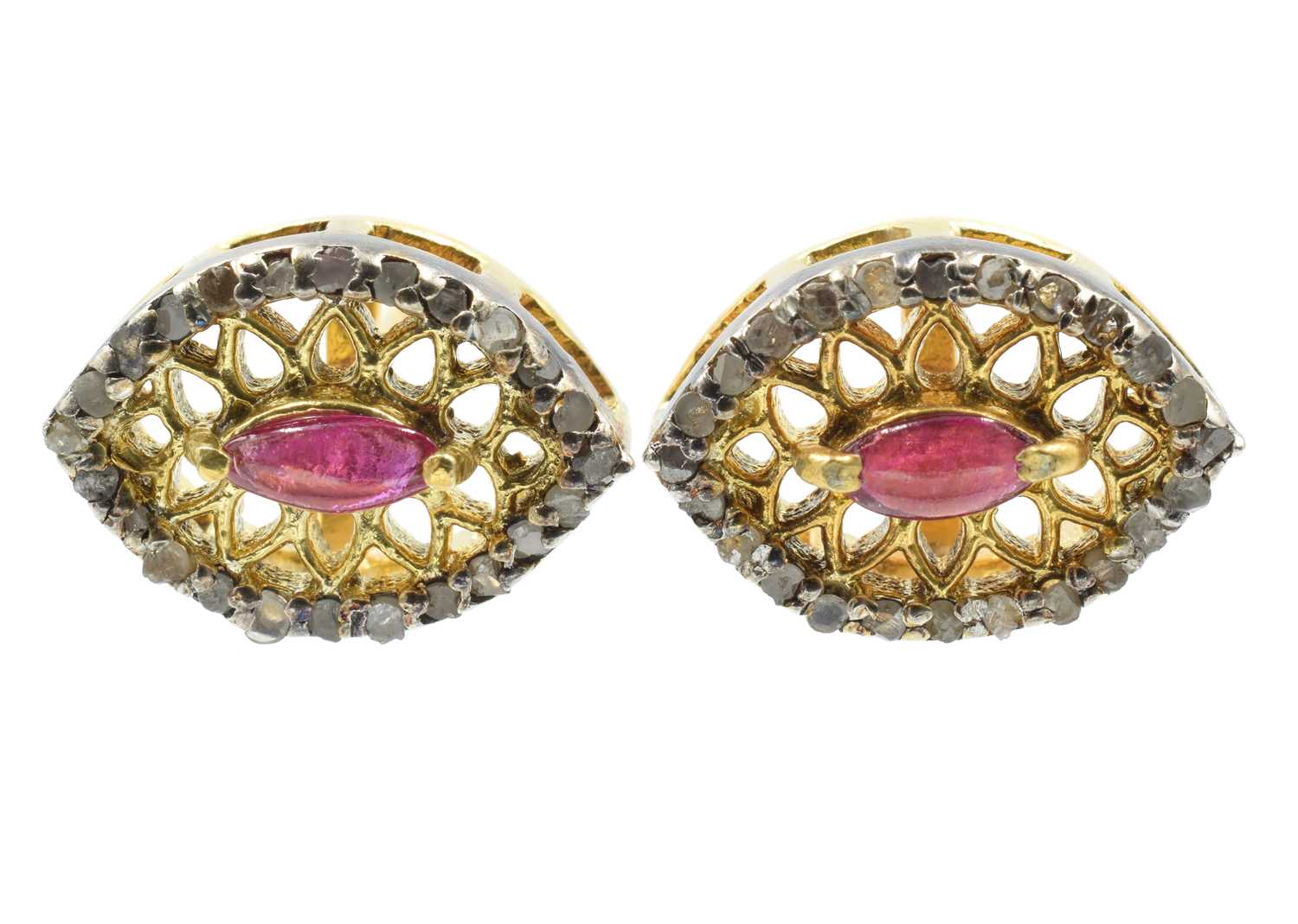 Lot A pair of ruby and diamond silver earrings