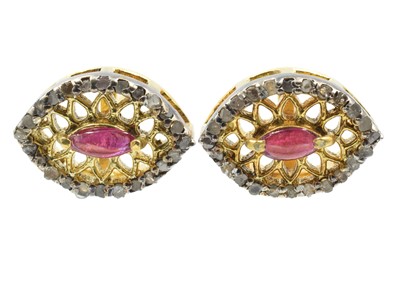 Lot 197 - A pair of ruby and diamond silver earrings