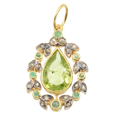 Lot 58 - A peridot, emerald and diamond silver Pendant