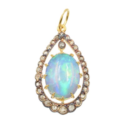 Lot 45 - An opal and diamond silver pendant