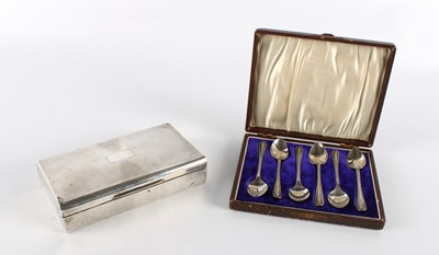 Lot 4 - A George VI Silver Mounted Cigarette Box and a Set of Silver Teaspoons